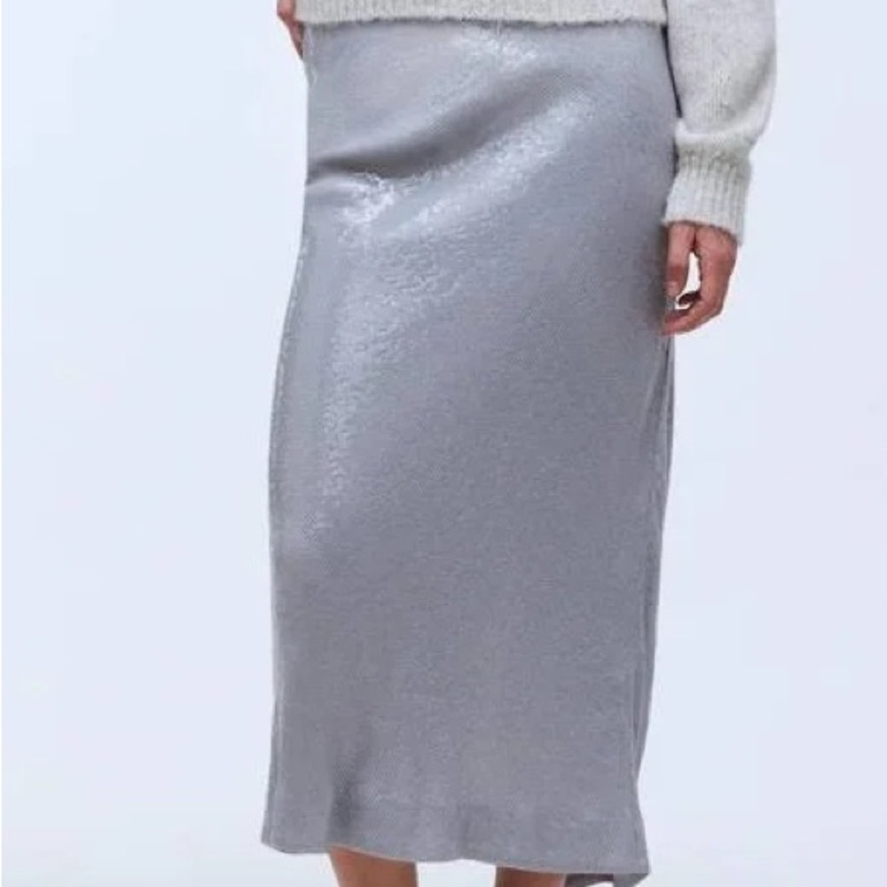 Madewell Silver Sequin Midi Pencil Skirt